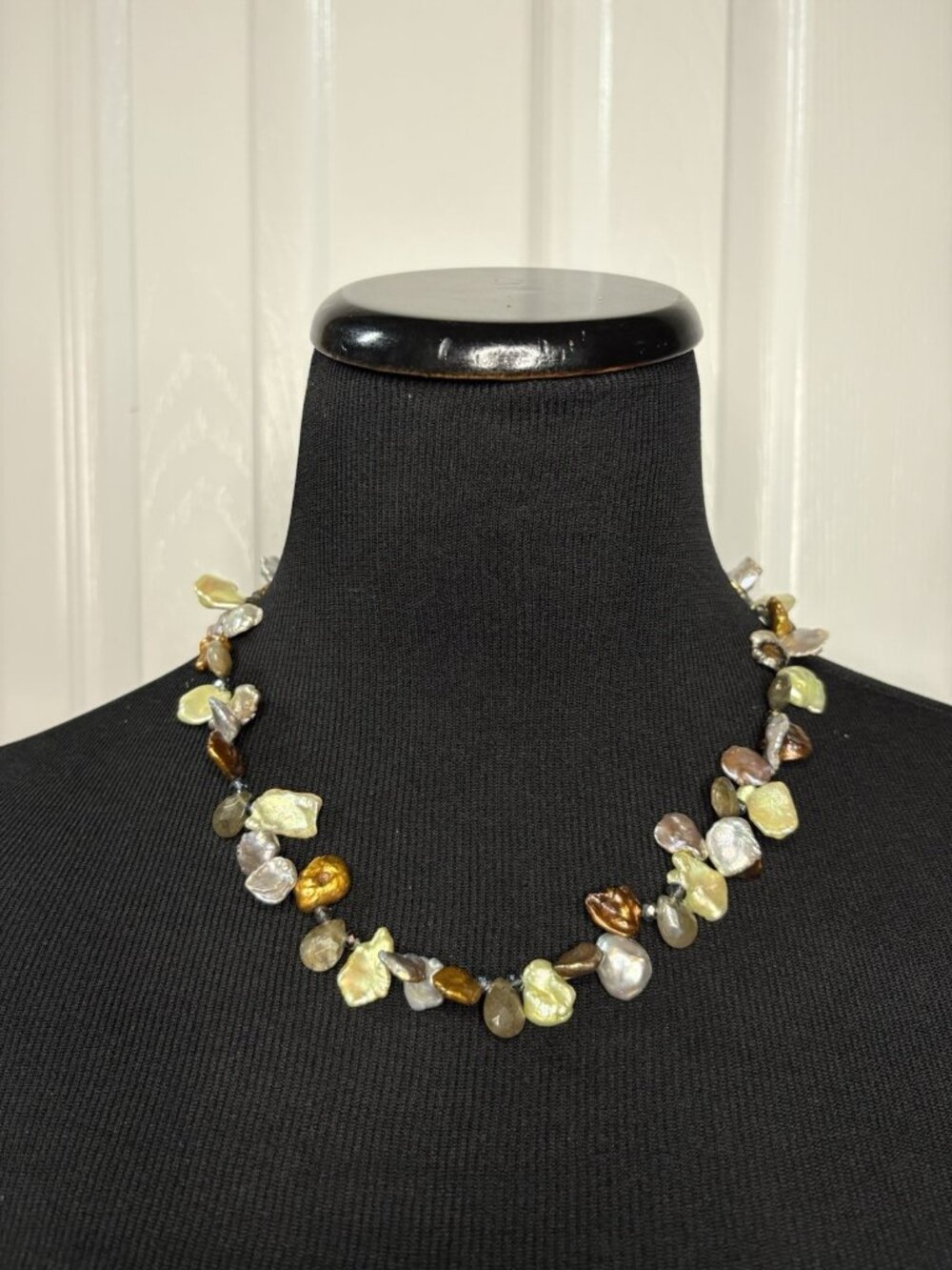 Lucoral Co 925 Sterling Silver Mother Of Pearl Beaded Necklace Brown Gold Boho